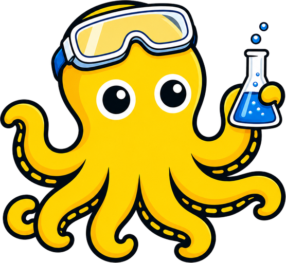 The OpenChem logo: a yellow octopus in safety goggles holding a flask